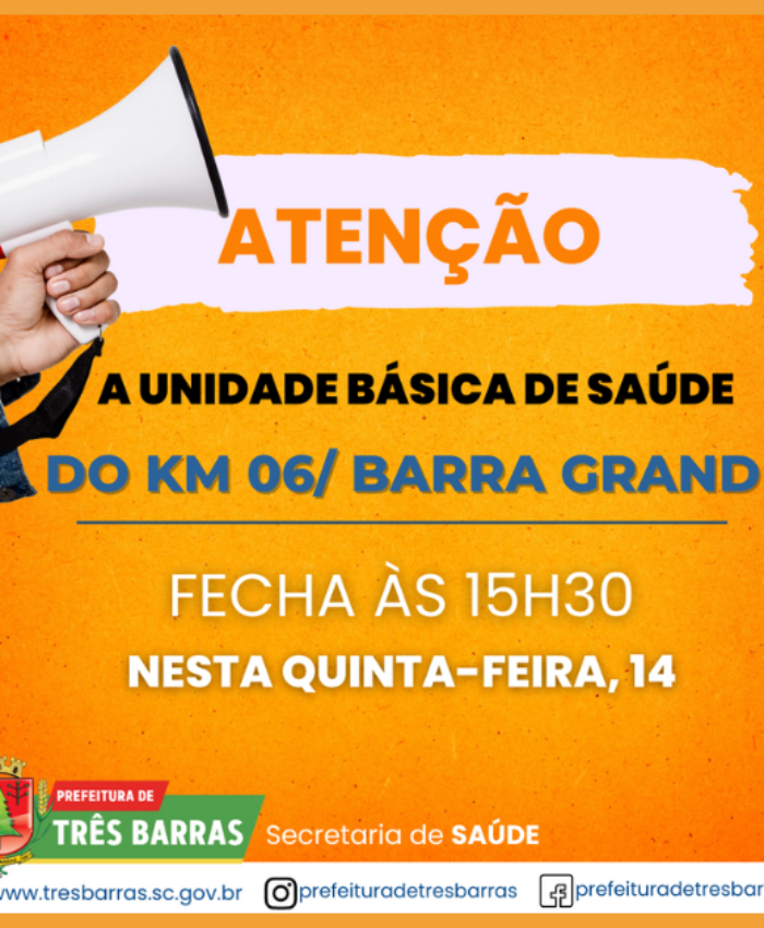 UBS do Km 06/ Barra Grande funcionará em horário reduzido nesta quinta, dia 14