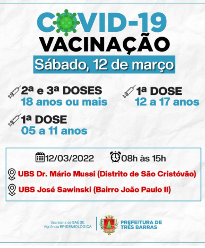 UBS Dr. Mário Mussi e José Sawinski terão vacinação contra a covid-19 neste sábado