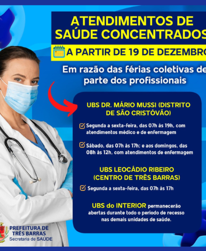 UBS Dr. Mário Mussi e Leocádio Ribeiro concentrarão atendimentos de saúde durante férias coletivas