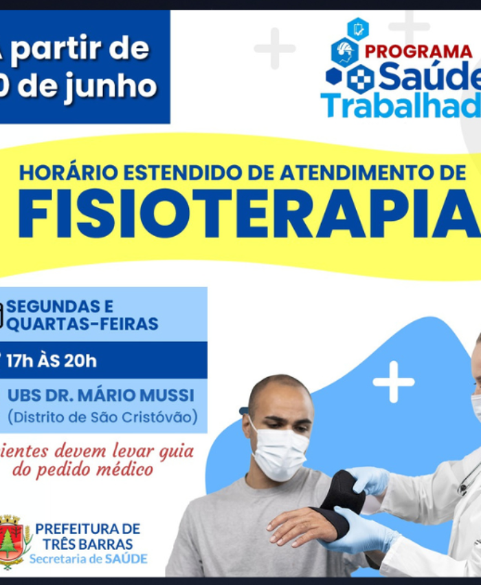 UBS Dr. Mário Mussi terá horário estendido para trabalhadores que necessitam de fisioterapia