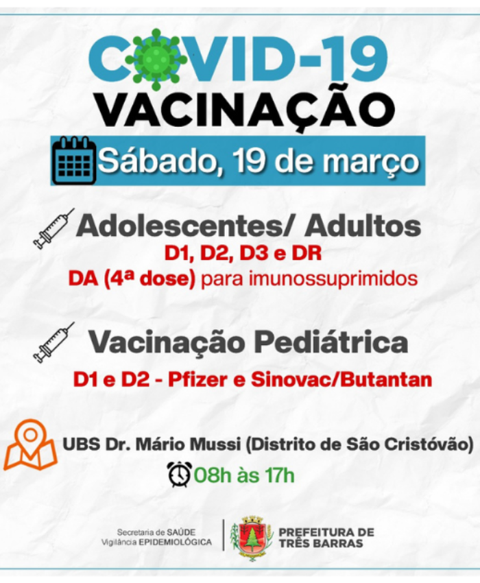UBS Dr. Mário Mussi terá vacinação contra a covid-19 neste sábado