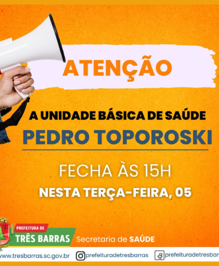UBS Pedro Toporoski fechará às 15h nesta terça-feira, 05 de setembro