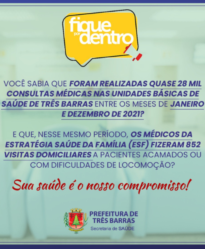 UBS realizaram quase 28 mil consultas médicas em 2021, aponta relatório da Saúde de Três Barras