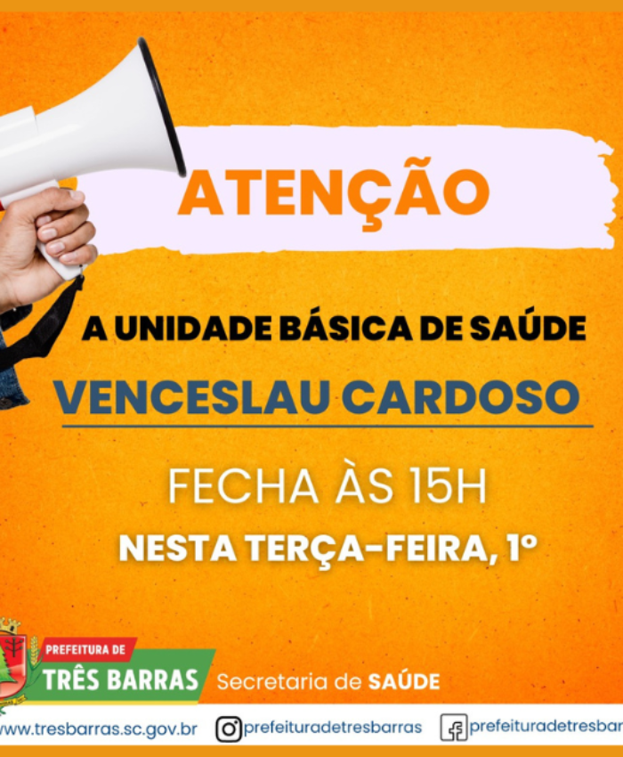 Unidade básica de saúde Venceslau Cardoso estará aberta só até às 15h nesta terça-feira, 1° de agosto