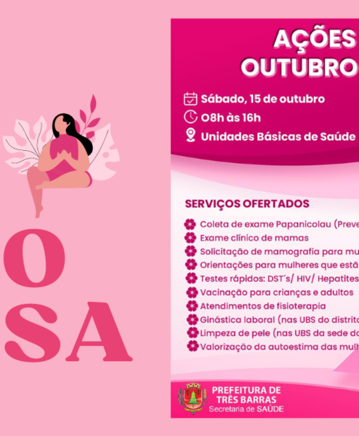 Unidades de saúde de Três Barras terão ações alusivas à campanha Outubro Rosa neste sábado