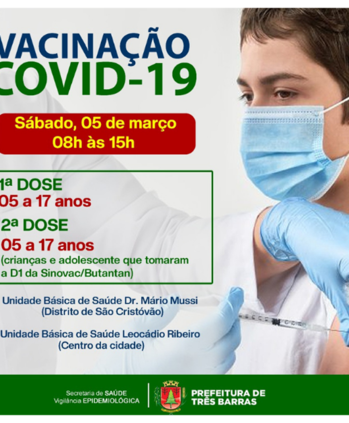 Unidades de saúde Dr. Mário Mussi e Leocádio Ribeiro terão vacinação para crianças e adolescentes neste sábado