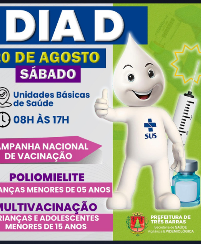 Unidades de saúde ficarão abertas até às 17h neste sábado, 20, dia D de vacinação