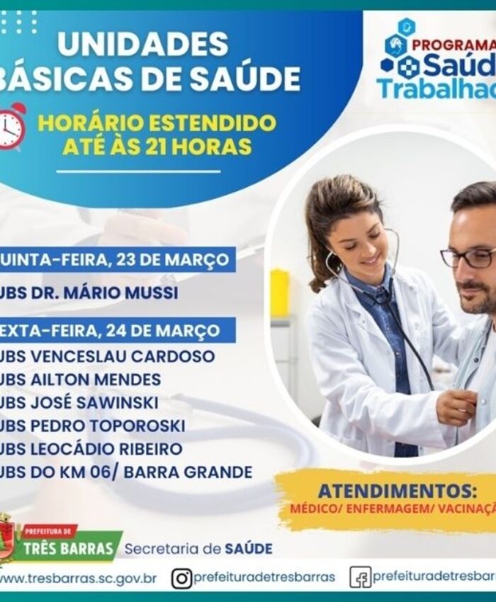 Unidades de saúde ficarão abertas até às 21h para atender trabalhadores nesta quinta e sexta-feira