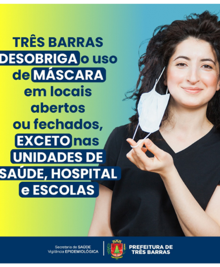 Uso de máscara continua obrigatório nas unidades de saúde, hospital e escolas de Três Barras