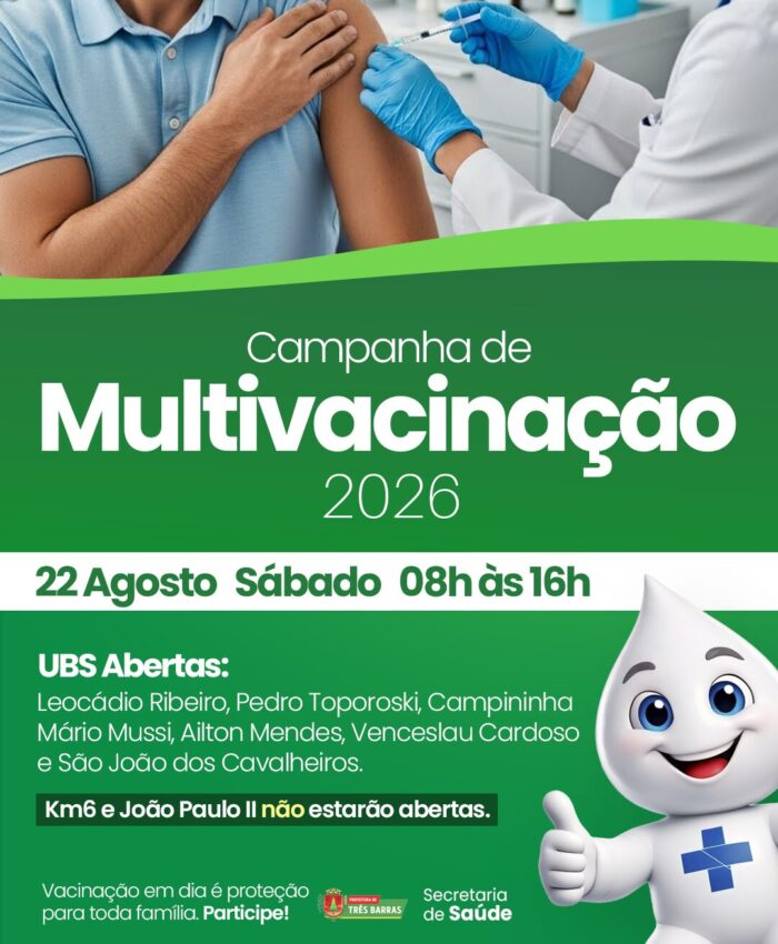 Saúde de Três Barras realiza Campanha de Multivacinação neste sábado, 22 de agosto