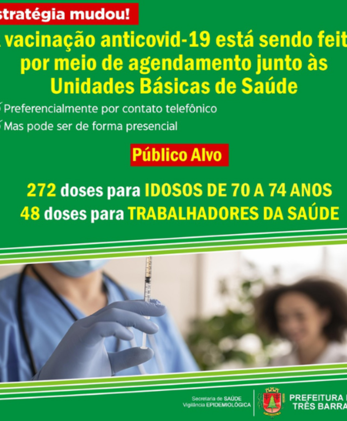 Vacinação anticovid-19 está sendo realizada por agendamento em Três Barras