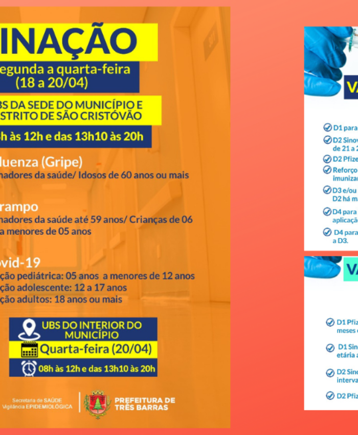 Vacinação: unidades de saúde ficarão abertas até às 20h de segunda a quarta-feira
