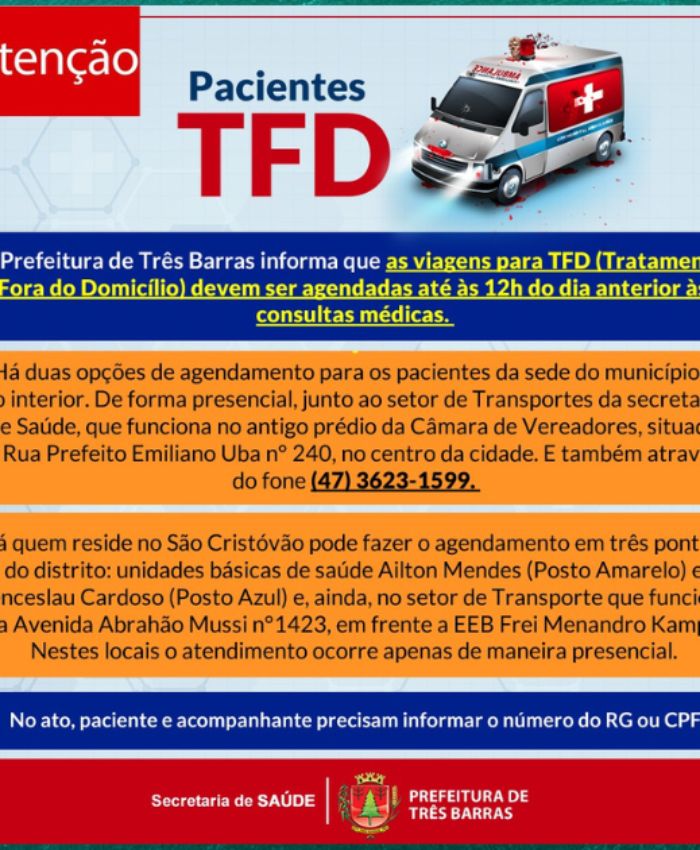 Viagens para TFD devem ser agendadas até às 12h do dia anterior às consultas médicas