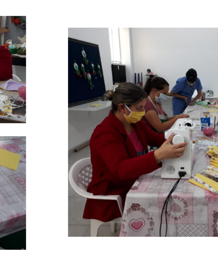 Voluntários trabalham na confecção de máscaras caseiras em Três Barras